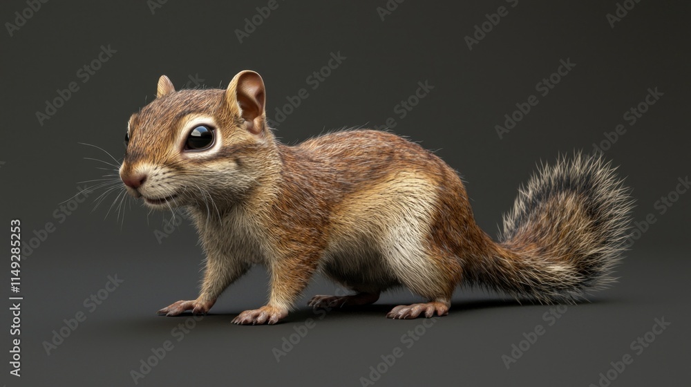 Realistic 3D Render of a Cute Chipmunk from a Full Body Perspective on a Dark Background Realistic 3D Render of a Cute Chipmunk from a Full Body Perspective on a Dark Background