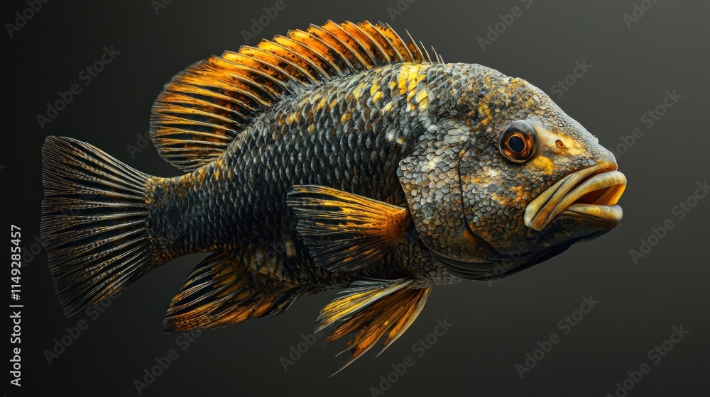 Stunning Detailed Full-Body Image of a Colorful Freshwater Fish Against a Dark Background Stunning Detailed Full-Body Image of a Colorful Freshwater Fish Against a Dark Background
