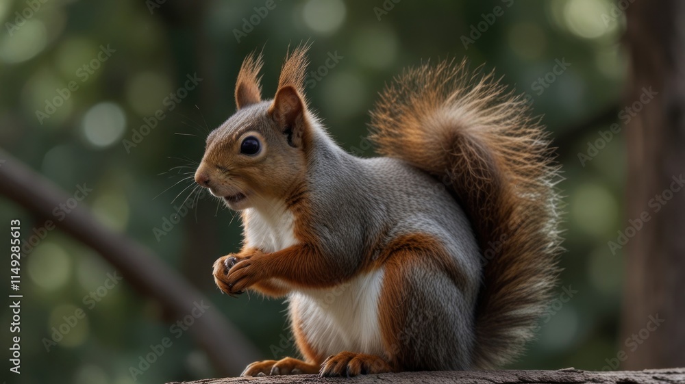 Adorable red squirrel sitting on a branch, eating. Adorable red squirrel sitting on a branch, eating.