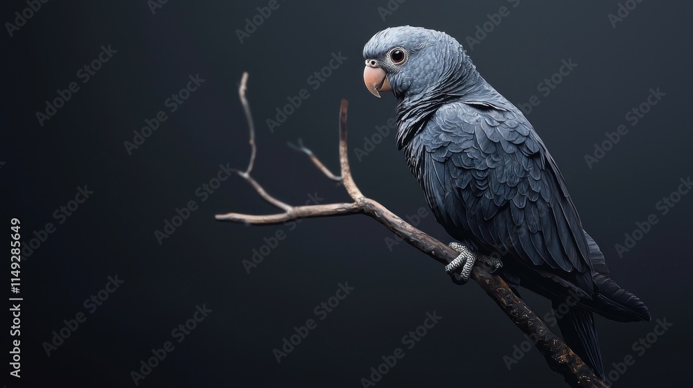 Majestic Dark Blue Bird Perched Gracefully on a Branch Against a Dark Background in Naturalistic Environment Majestic Dark Blue Bird Perched Gracefully on a Branch Against a Dark Background in Naturalistic Environment