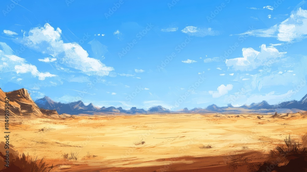 simple colourful painting of the desert landscape, a cute picturesque environment in natural harmonious colours simple colourful painting of the desert landscape, a cute picturesque environment in natural harmonious colours