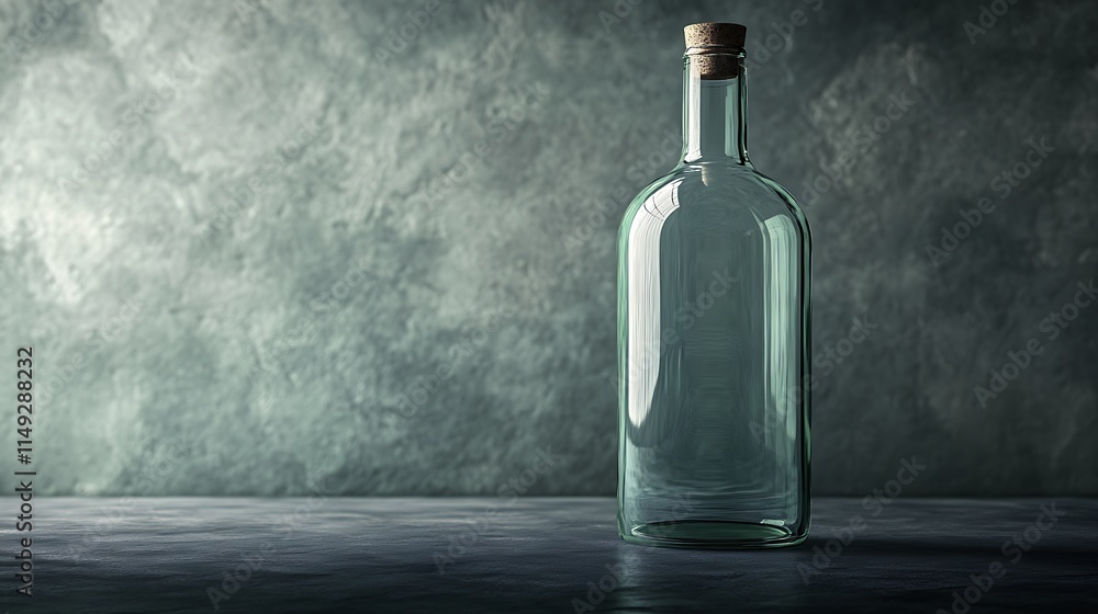 Simple and elegant glass bottle on a dark textured table Simple and elegant glass bottle on a dark textured table