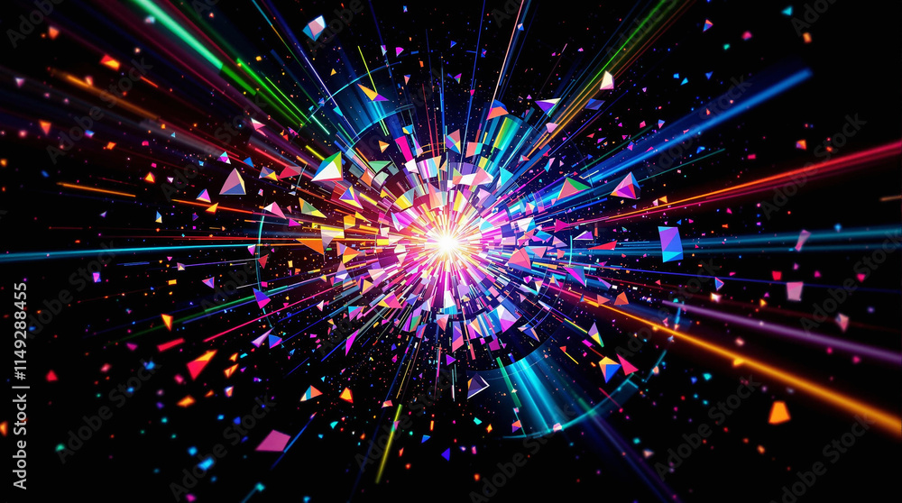 Naklejka premium Exploding Vinyl Record Breaking into Vibrant Fragments Music Background