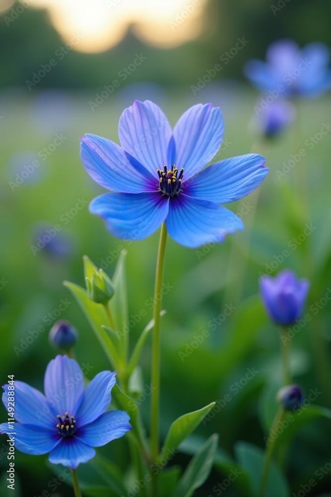 Blue thimble flower in a field with other flowers and greenery, blue, plant, purple Blue thimble flower in a field with other flowers and greenery, blue, plant, purple