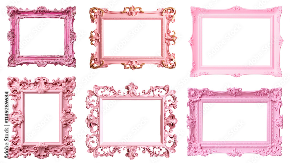 PNG Elegant pink ornate frames collection, element set on transparent background PNG Elegant pink ornate frames collection, element set on transparent background