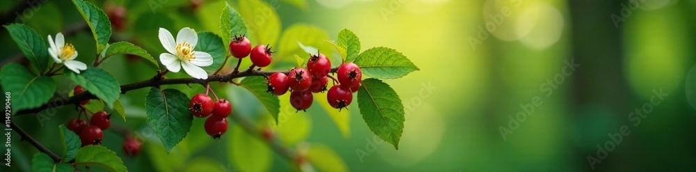 Prunus spinosa berry vine with berries and flowers, trees, foliage, forest Prunus spinosa berry vine with berries and flowers, trees, foliage, forest