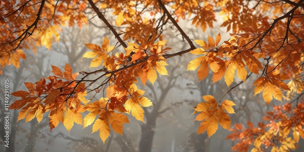 Fototapeta premium Softly glowing autumn leaves on a tree branch , autumnal, leafy branches