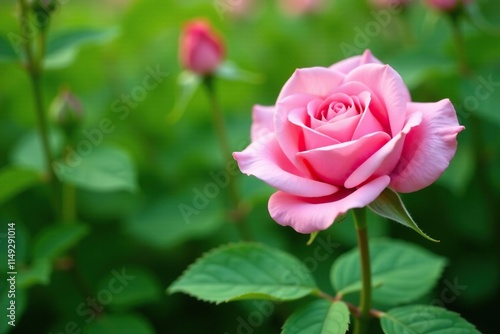 Wallpaper Mural Soft pink rose petals unfolding in a bed of emerald green leaves on a spring morning, fresh, colorful Torontodigital.ca