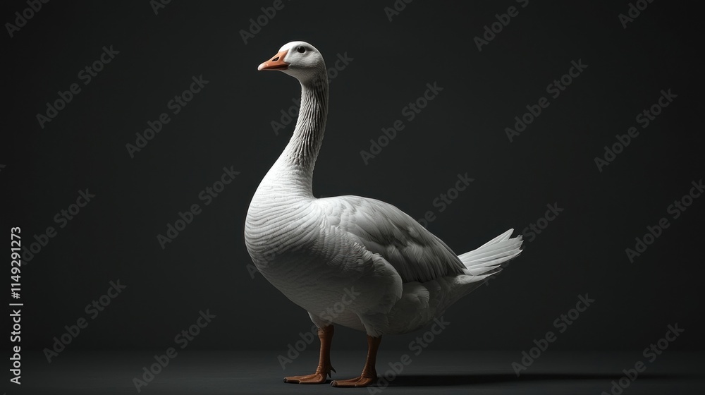 Captivating Full-Body Image of a Graceful White Goose Against a Dark Background, Highlighting Its Elegant Features Captivating Full-Body Image of a Graceful White Goose Against a Dark Background, Highlighting Its Elegant Features