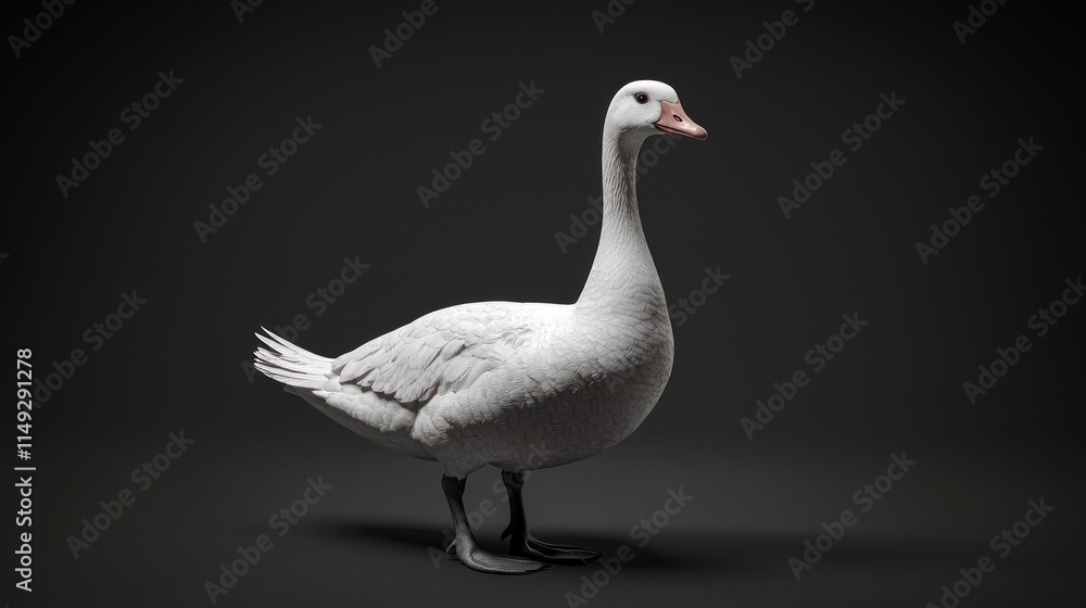 Fototapeta premium Full Body Goose with White Feathers Captured in a Studio Setting Against a Dark Background