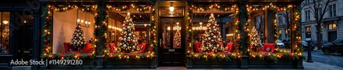 Wallpaper Mural Storefront storefront with festively decorated window frames made of garland and holly, festive lighting, garland Torontodigital.ca