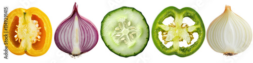 PNG Colorful sliced vegetables variety, isolated element set, transparent background