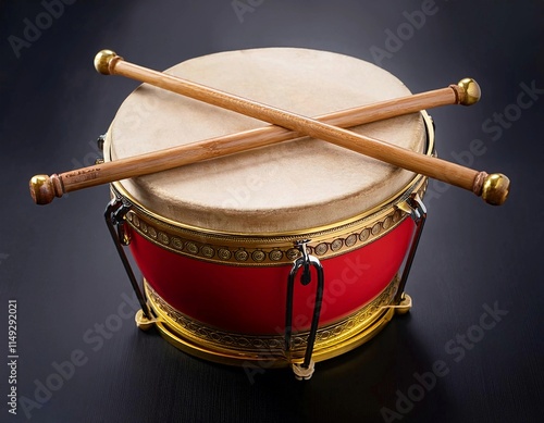 Chinese folk percussion instruments on isolated background. Chinese drum isolated	
 photo