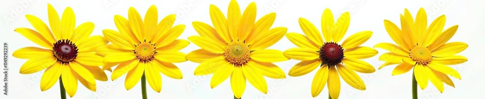 Fototapeta premium Bright yellow petals of Rudbeckia flower isolated on white background, sunflower-like, flowers, bright colors