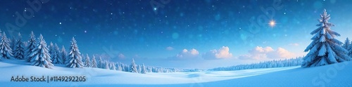 Wallpaper Mural Blue hazy sky with a single star twinkling above a serene snowy landscape, winter, vast Torontodigital.ca
