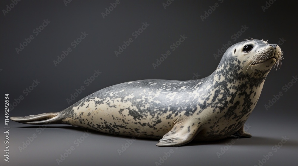 Obraz premium Graceful Seal Resting on Smooth Surface with Distinctive Spots, Captured in Natural Light, Showcasing Marine Life Beauty