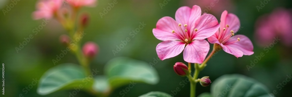 Fototapeta premium delicate pink geranium flower stems and leaves, botanical, pink, geranium