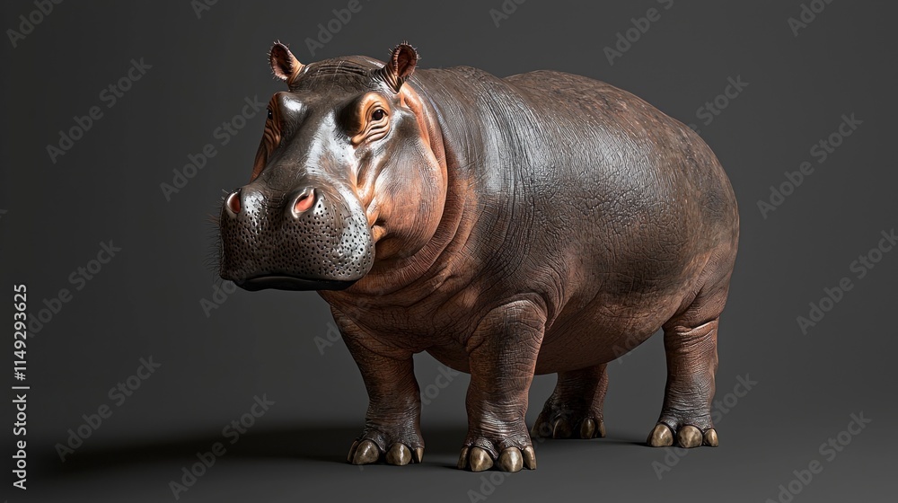 Realistic 3D Rendering of a Full-Size Hippo Depicting Texture and Detail in Natural Lighting Conditions Realistic 3D Rendering of a Full-Size Hippo Depicting Texture and Detail in Natural Lighting Conditions