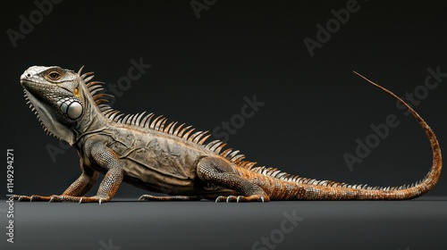 Detailed Portrait of a Full Body Lizard with Textured Skin and Intricate Features Against a Dark Background photo