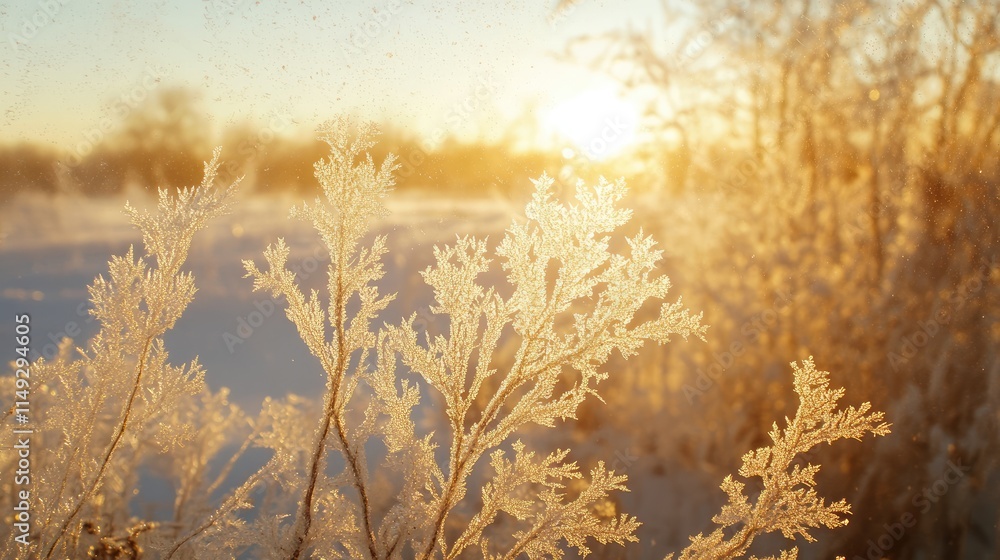 Fototapeta premium snow frost in the form of natural patterns on the window pane against the background of the morning sky