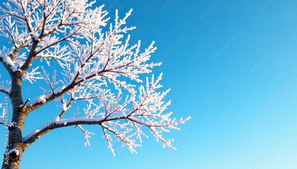 Frosty branches on bare tree against clear blue sky, winter beauty, clear blue sky, icy scene Frosty branches on bare tree against clear blue sky, winter beauty, clear blue sky, icy scene