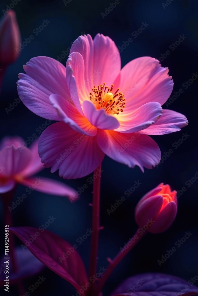 Fototapeta premium Infrared light illuminates a flower's soft glow, nighttime illumination, floral sequence