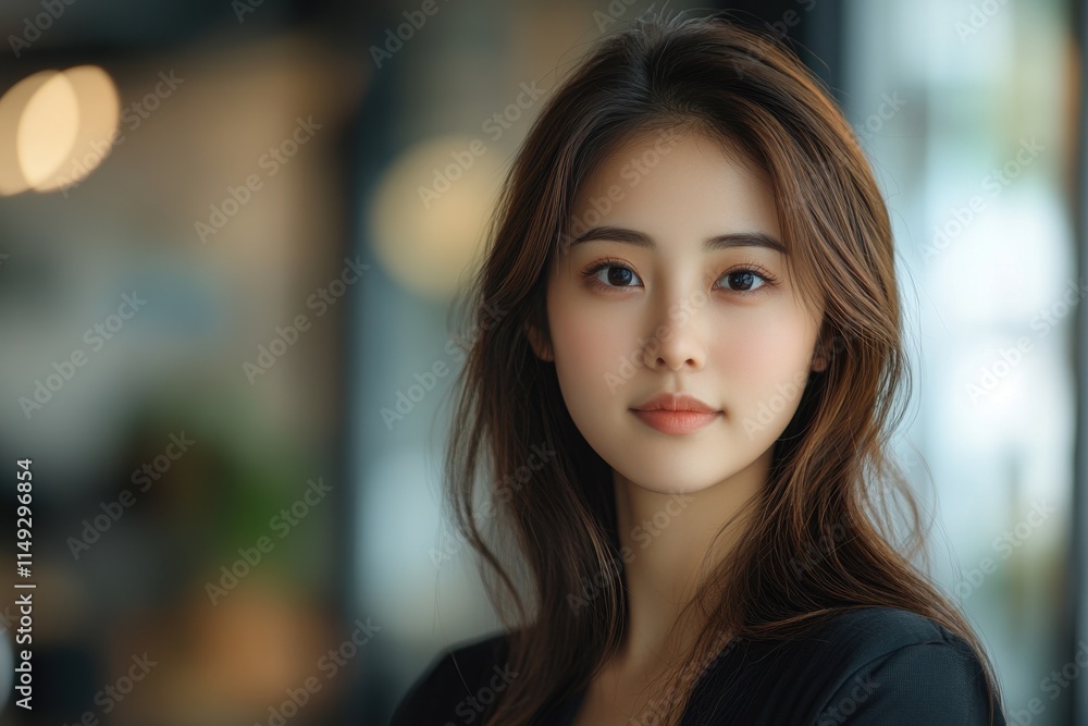 A woman with long brown hair and brown eyes is smiling for the camera. Generative AI A woman with long brown hair and brown eyes is smiling for the camera. Generative AI