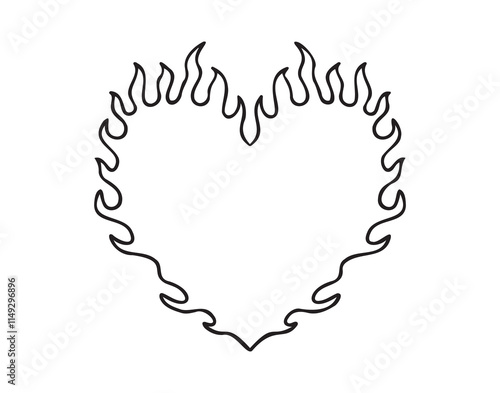 fire heart line tattoo doodle outline style shaped concept. fire heart hand drawn icon. 