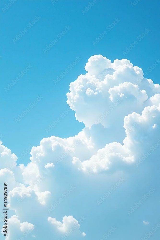Naklejka premium Soft white clouds float across the clear blue sky, nature, white, wispy