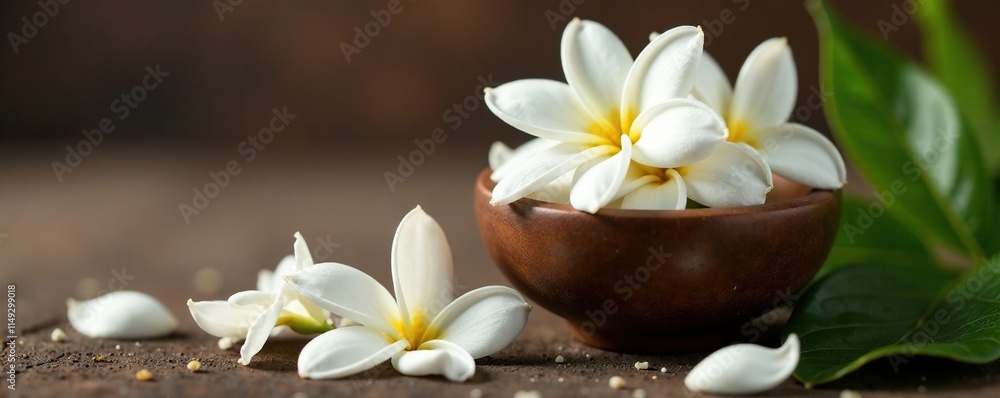 Freshly picked jasmine flowers in a small, ceramic perfume pot, petals, earthy Freshly picked jasmine flowers in a small, ceramic perfume pot, petals, earthy
