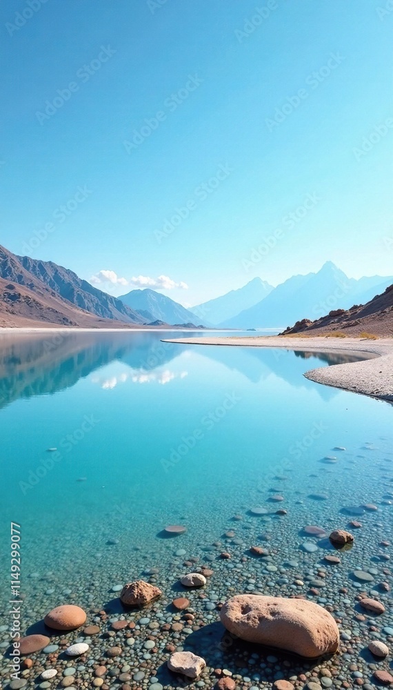 Naklejka premium A salt lake reflected in the calm waters of a shallow bay, open, serene, water
