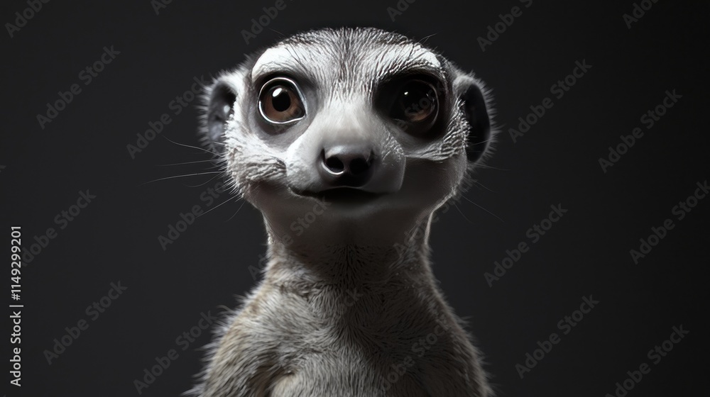 Fototapeta premium Detailed Portrait of a Meerkat Against a Dark Background Highlighting Features and Expression