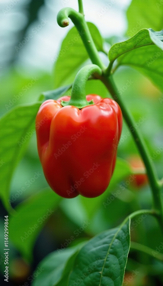 Mature bell pepper in a hothouse with lush foliage, growth, crops Mature bell pepper in a hothouse with lush foliage, growth, crops