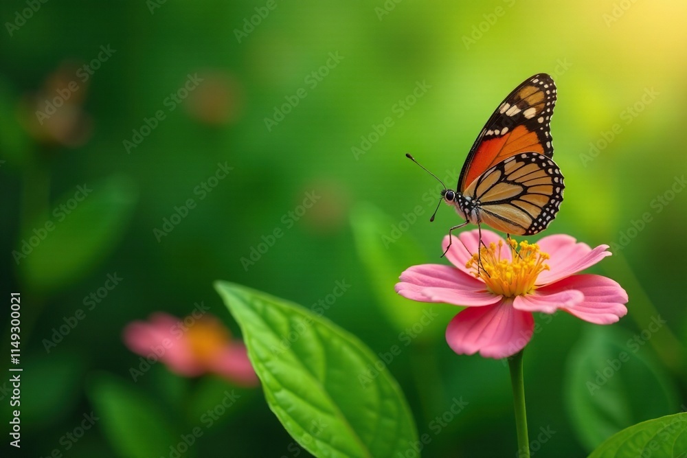 natural, organic background with a butterfly perched on a flower, foliage, natural natural, organic background with a butterfly perched on a flower, foliage, natural