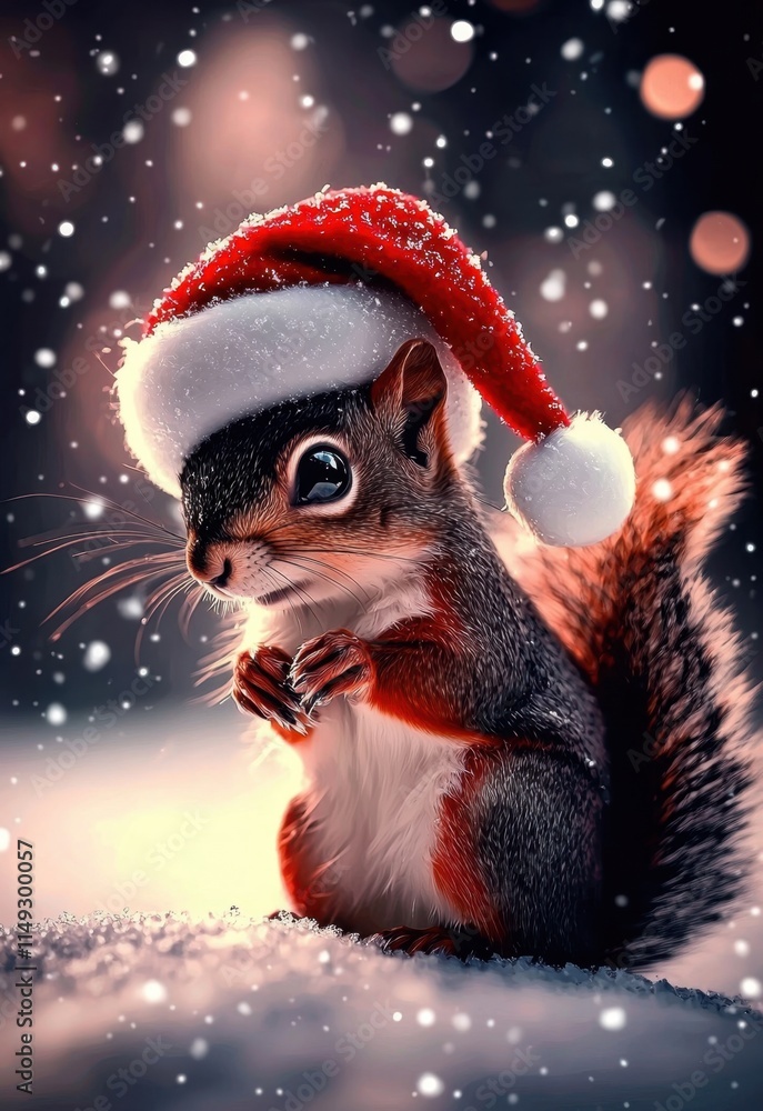 Winter wonderland scene featuring a playful squirrel. Winter wonderland scene featuring a playful squirrel.