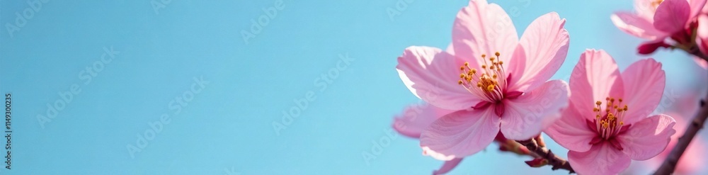 Obraz premium Delicate pink petals of an unfolding apricot blossom in a clear blue sky, nature, clear blue sky, soft colors