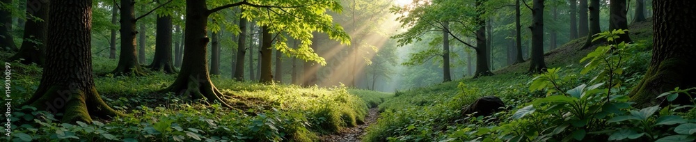 Fototapeta premium Dense foliage of trees surrounding Steinbruch, forest, steinbruch, woodlands