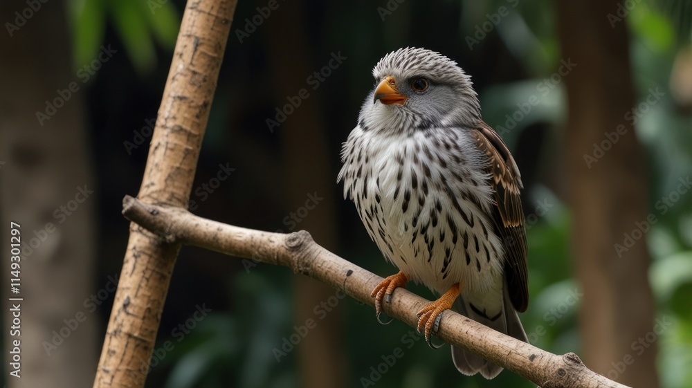 A small, grey and white bird perched on a branch. A small, grey and white bird perched on a branch.