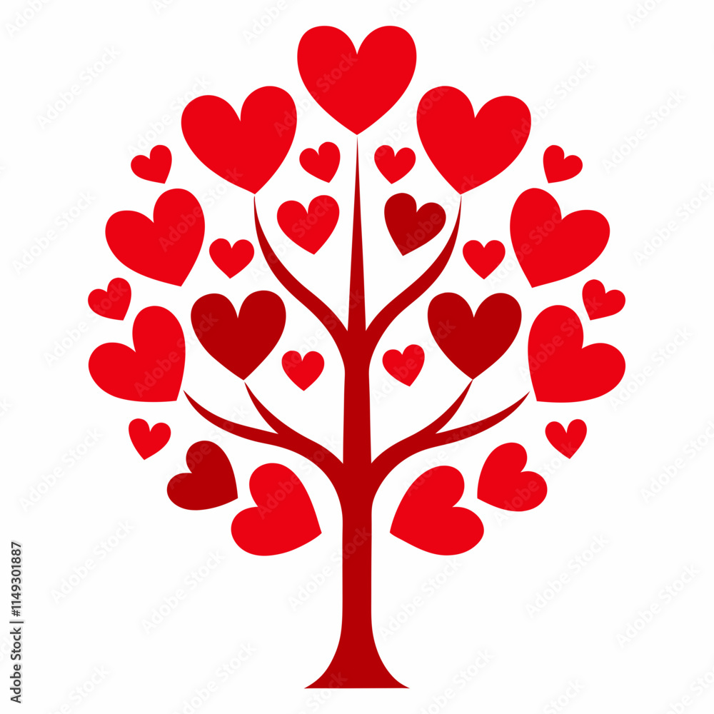 Romantic Heart Tree Concept with Love Symbol and Abstract Red Details Romantic Heart Tree Concept with Love Symbol and Abstract Red Details