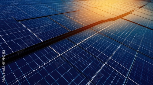 Solar power plant panel close-up view background. Electric solar battery station panels cells. Clean ecological electricity production, renewable energy concept.