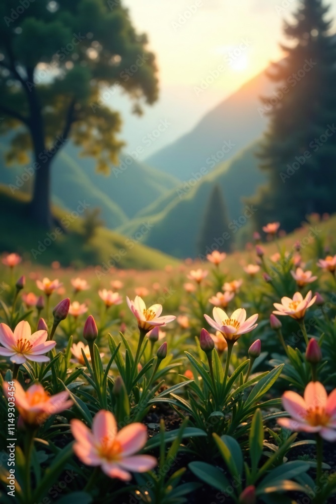 Obraz premium Defocused landscape with a subtle sparkle effect, giving it a mystical feel, atmosphere, defocused