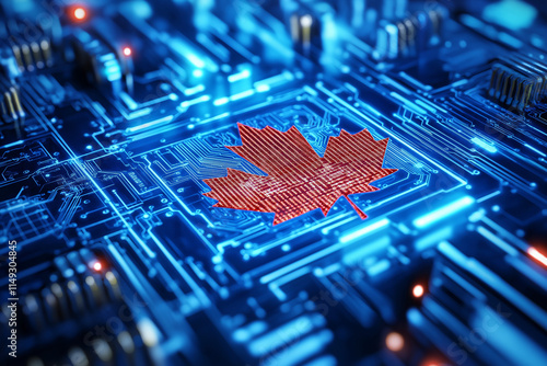 Digital Canada, microcircuit board, concept of global network and connectivity, international data transfer and cyber technology, worldwide business, information exchange and telecommunication