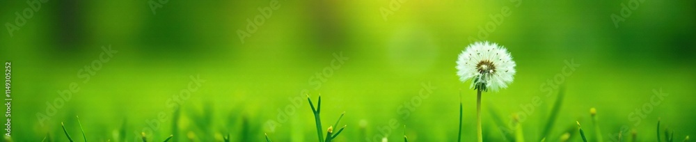 Delicate dandelion flower with soft petals unfolding on a lush green grassy field, flower, green Delicate dandelion flower with soft petals unfolding on a lush green grassy field, flower, green