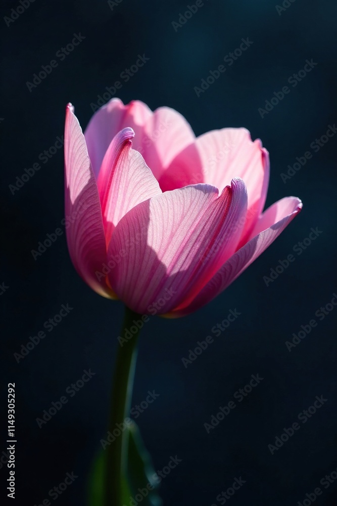 Fototapeta premium Delicate flower petals unfolding in the darkness, luminous blooms, floral sequence, blooming