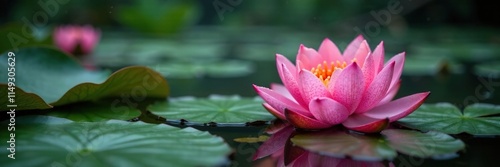 Raindrops fall gently on the petals of water lilies in a serene Chinese Garden, peaceful, tranquil, water lily
