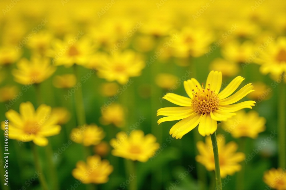 Obraz premium Field of bright yellow flowers with delicate petals and intricate details, corn marigold, flower fields, sunny meadow