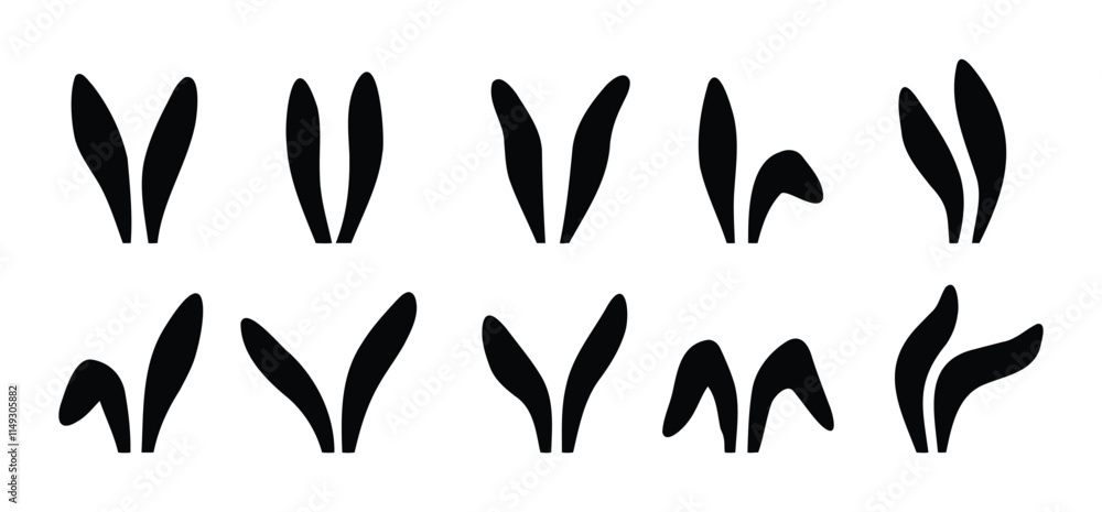 Collection of rabbit ears silhouette for happy Easter. Rabbit ears black icons set. Collection of rabbit ears silhouette for happy Easter. Rabbit ears black icons set.