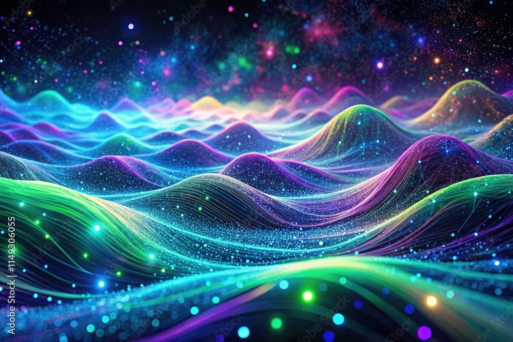 Fototapeta premium Abstract Digital Wave, Big Data, Night Photography, Flowing Data, Cyber Waves, Digital Art, AI Generated Image, Neon Data Stream, Technology Background, Futuristic Data Visualization