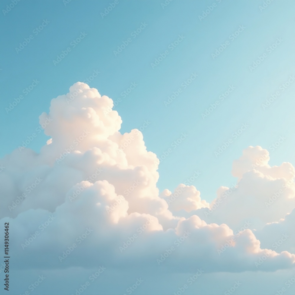 Softly billowing clouds drift lazily across a pale blue sky, calm environments, peaceful atmosphere Softly billowing clouds drift lazily across a pale blue sky, calm environments, peaceful atmosphere