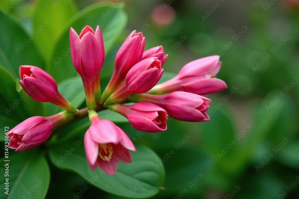 Spathodea campanulata branch with leaves and flowers, pink tulip-shaped flowers, garden plants Spathodea campanulata branch with leaves and flowers, pink tulip-shaped flowers, garden plants